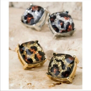 Leopard Print Stud Earrings | Gold & Silver Glitter Animal Print Jewelry